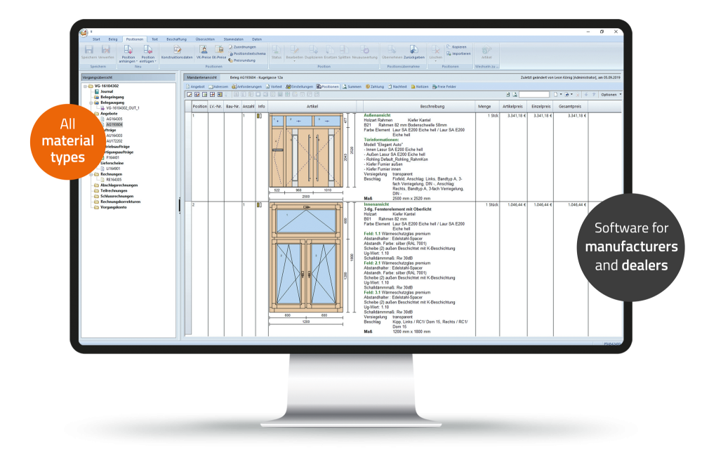 Klaes is the craftsmen's erp software for window and door construction - screenshot window construction wood